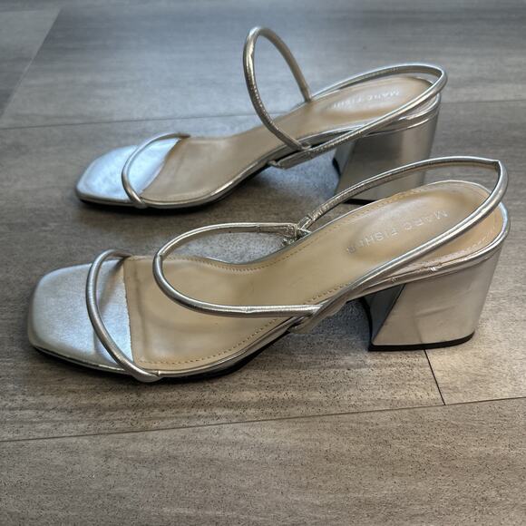 Marc Fisher Womens Silver Metallic Galvin Faux Leather Slingback Sandals Size 10 - Picture 3 of 7